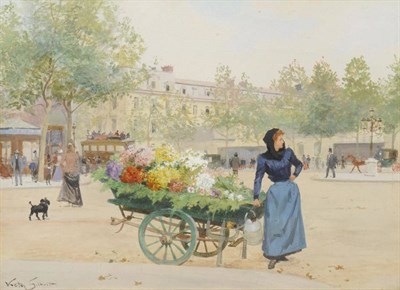 Lot 515 - Victor Gabriel Gilbert (1847-1935) French A flower seller in a Parisian street Signed,...