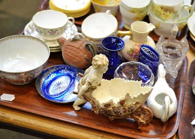 Lot 58 - Royal Crown Derby cups and saucers, Continental figure with a wheelbarrow, KSIA small dish, Chinese