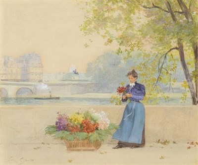 Lot 516 - Victor Gabriel Gilbert (1847-1935) French A flower seller on the banks of the Seine Signed,...