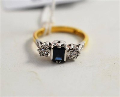 Lot 68 - A sapphire and diamond three stone ring stamped '18CT' and 'PLAT'