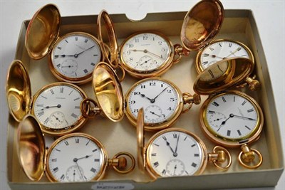 Lot 74 - Eight full hunting cased plated pocket watches