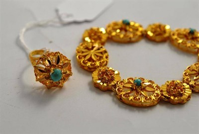 Lot 75 - A turquoise-set ring and bracelet set