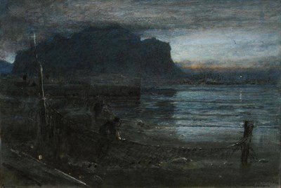 Lot 517 - Albert Goodwin RWS (1845-1932)  "Palermo " Signed, inscribed and dated 1914, mixed media, 25cm...