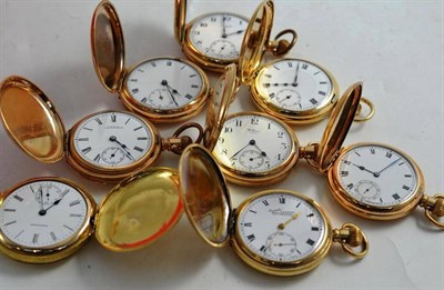 Lot 79 - Eight full hunting cased plated pocket watches