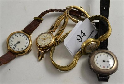 Lot 94 - Two lady's 9ct gold wristwatches and two other lady's wristwatches