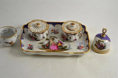 Lot 125 - Dresden inkstand, bell and cup