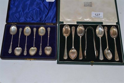 Lot 127 - Two cased sets of silver teaspoons, Birmingham 1899 and London 1938