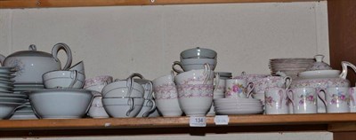 Lot 134 - Noritake dinner service, pink floral tea service and a Shelley coffee set (shelf)