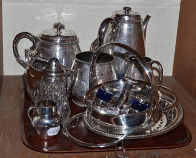 Lot 138 - Victorian electroplated tea set and small quantity plate