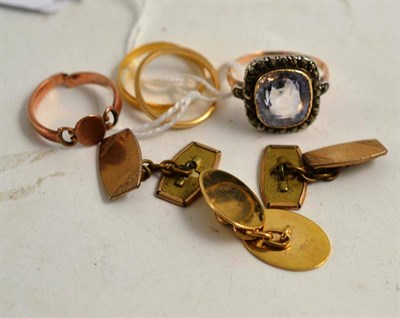 Lot 142 - A 22ct gold ring and assorted other rings and cufflinks