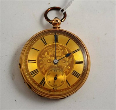 Lot 157 - A lady's fob watch with case stamped '14k'