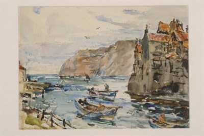 Lot 527 - Rowland Henry Hill (1873-1952) Fishing boats at Staithes  Signed and dated 1943, watercolour...