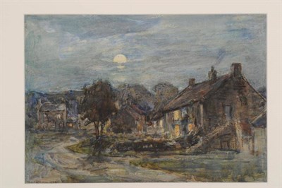 Lot 528 - Rowland Henry Hill (1873-1952) A village by moonlight Signed and dated 1932, watercolour and...