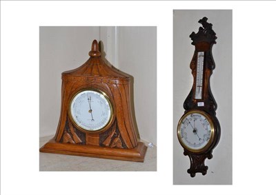 Lot 201 - A mantel aneroid barometer and a banjo aneroid barometer