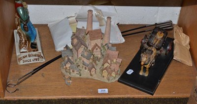 Lot 208 - Brewery memorabilia - model distillery, Jim Bean figure, model of dray and two sherry tasters