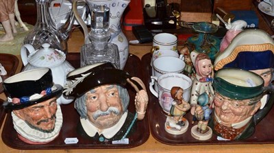 Lot 215 - Charlotte Rhead pottery vase, four Royal Doulton character jugs, Hummell figures, souvenir...