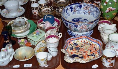 Lot 223 - An English porcelain ewer with butterflies, 18th century green glass and a quantity of ceramics...