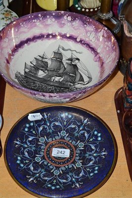 Lot 242 - A Sunderland style splash lustre bowl and a cloisonné dish (a.f.)