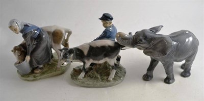 Lot 248 - A pair of Royal Copenhagen figures models 772 and 779 and a Royal Copenhagen elephant (3)