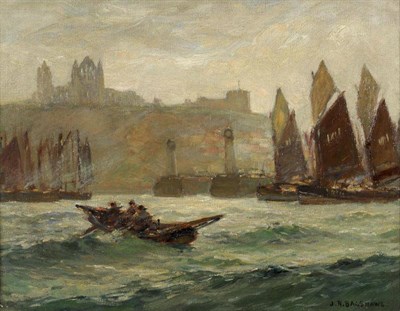 Lot 534 - Joseph Richard Bagshawe RBA (1870-1909) Fishing boats at the entrance to Whitby Harbour with...