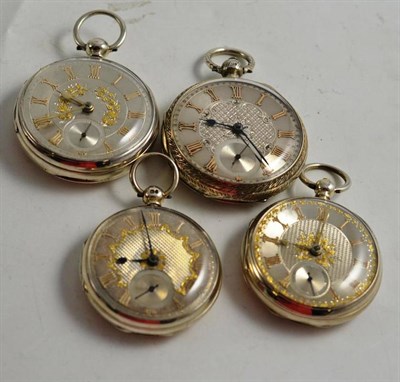 Lot 258 - Four silver open faced pocket watches, all cases with London hallmarks