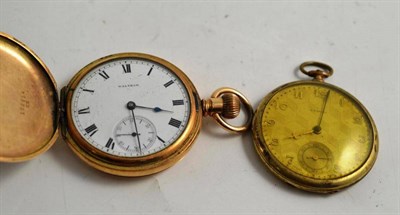 Lot 269 - A gold plated Waltham traveller hunter cased pocket watch and another pocket watch (2)