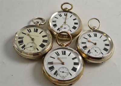 Lot 276 - Four silver open faced pocket watches, one signed J W Benson, London (4)