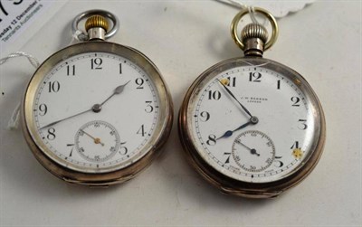 Lot 279 - A silver open faced pocket watch and a Continental open faced pocket watch (2)