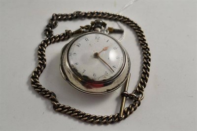 Lot 280 - A silver pair cased pocket watch and a silver watch chain