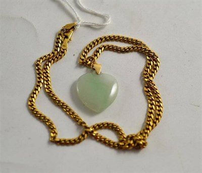 Lot 281 - A fancy link chain stamped '750' with jade heart pendant