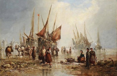 Lot 537 - William Edward Webb (circa.1862-1903) A bustling shore scene with figures and vessels Signed,...