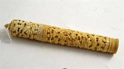 Lot 284 - A Japanese bodkin holder in carved case