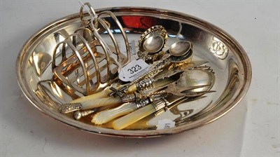 Lot 323 - Four Continental spoons, silver bladed knife and plated ware