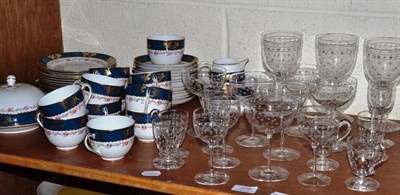 Lot 329 - Tuscan china blue and gilt decorated tea service and part suite of glassware etched with stars