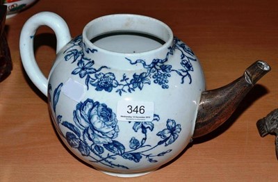 Lot 346 - A blue and white Worcester style tea pot with silver spout (a.f. lacking lid)