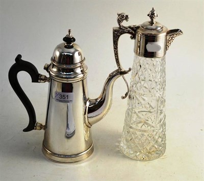 Lot 351 - A cut glass claret jug and a plated coffee pot