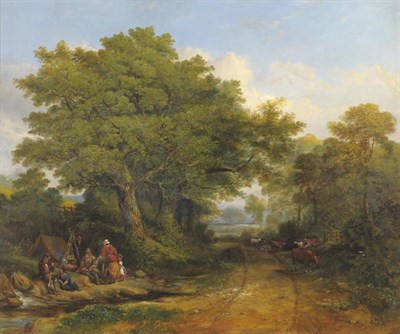 Lot 545 - John Brown (c.1812-c.1895)  "Roadside Life " Signed, inscribed and dated 1863 verso, oil on canvas