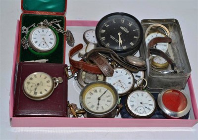 Lot 382 - Two silver pocket watches, two other pocket watches with cases stamped '0.800' and '925', fob watch