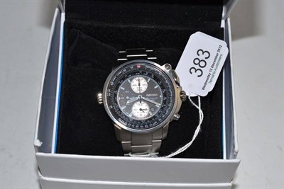 Lot 383 - A gentleman's Seiko Analogue Quartz calendar alarm chronograph 10m wristwatch in original box...