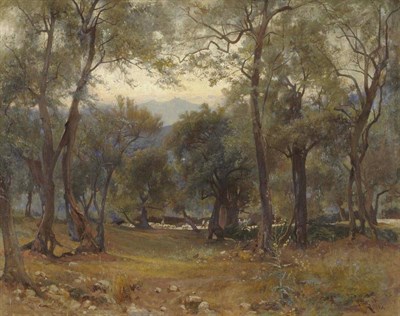 Lot 547 - Onorato Carlandi (1848-1939) Italian Sunlit wooded glade Signed and inscribed Roma, inscribed...