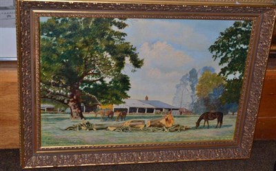 Lot 429 - C T Bennett; oil on canvas, horses grazing