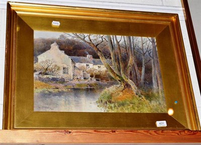 Lot 431 - Framed watercolour of a Lakeland cottage by a river signed A Tucker, 1900