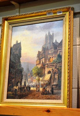 Lot 461 - A gilt framed oil on canvas Continental street scene by A Felice Rezia