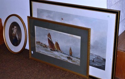 Lot 467 - A large framed coloured print the port of Liverpool, engraved by J Carter, an oval framed mezzotint