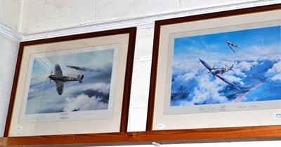 Lot 470 - ;Spitfire;, colour print signed by Douglas Bader and Johnnie Johnston; ";Angels Three Zero";,...