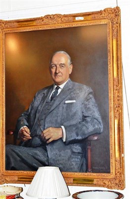 Lot 476 - A large gilt framed portrait oil on canvas of Mongo Conacher OBE