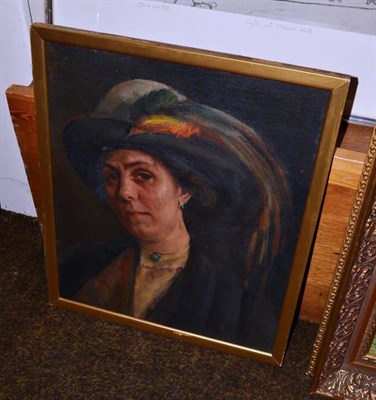 Lot 478 - Woman in a plumed hat, oil