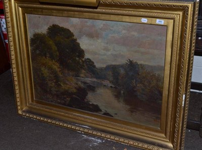 Lot 480 - A large gilt framed oil on canvas river landscape, signed Edwin Bottomley, 1901