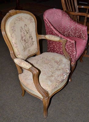 Lot 557 - French style open armchair with machine worked covers