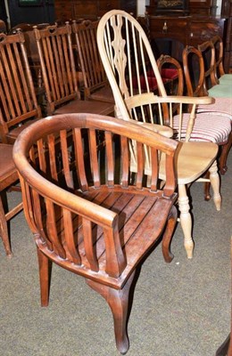 Lot 563 - Beech Windsor chair and teak bow chair